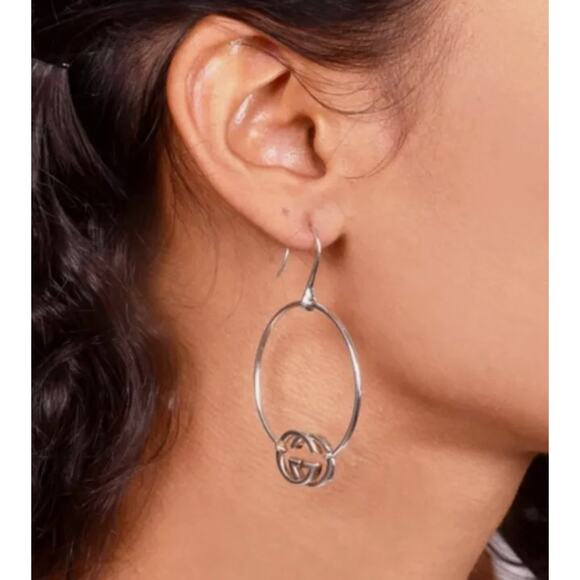 GUCCI Britt Interlocking GG Hoop Drop Dangle Earrings Sterling Silver 925 NEW - Picture 10 of 10